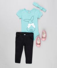 Body-Infantil-Coelho-com-Laco-Manga-Curta-Decote-Redondo---Faixa-de-Cabelo-em-Algodao---Sustentavel-Verde-Agua-8915342-Verde_Agua_3