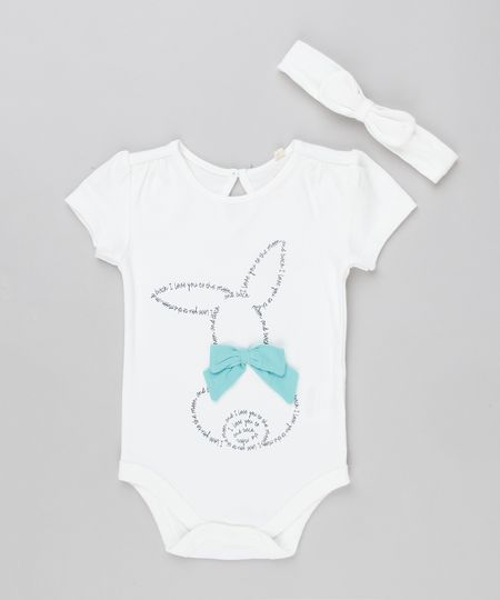 Body-Infantil-Coelho-com-Laco-Manga-Curta-Decote-Redondo---Faixa-de-Cabelo-em-Algodao---Sustentavel-Off-White-8915342-Off_White_1