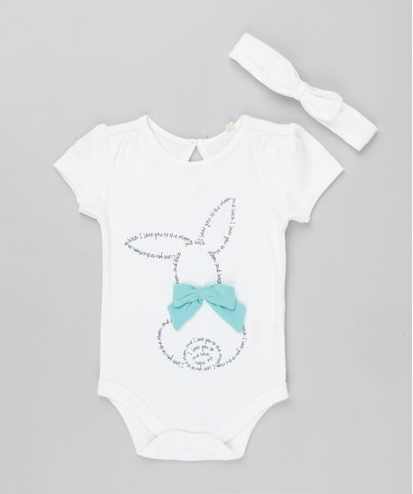 Body-Infantil-Coelho-com-Laco-Manga-Curta-Decote-Redondo---Faixa-de-Cabelo-em-Algodao---Sustentavel-Off-White-8915342-Off_White_1