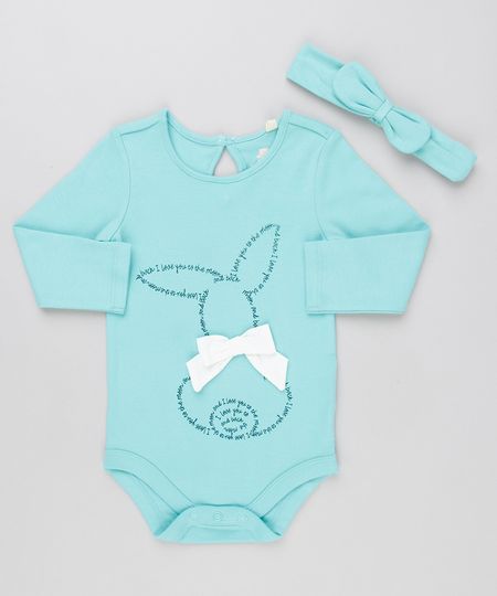 Body-Infantil-Coelho-com-Laco-Manga-Longa-Decote-Redondo---Faixa-de-Cabelo-em-Algodao---Sustentavel-Verde-Agua-8915322-Verde_Agua_1