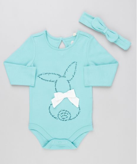 Body-Infantil-Coelho-com-Laco-Manga-Longa-Decote-Redondo---Faixa-de-Cabelo-em-Algodao---Sustentavel-Verde-Agua-8915322-Verde_Agua_1