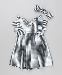 Vestido-infantil-Listrado-com-Babado-Manga-Curta-Decote-Redondo---Faixa-com-No--Off-White-9140860-Off_White_1