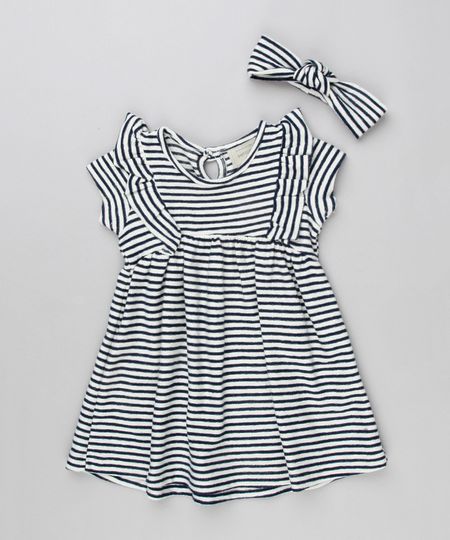 Vestido-infantil-Listrado-com-Babado-Manga-Curta-Decote-Redondo---Faixa-com-No--Off-White-9140860-Off_White_1