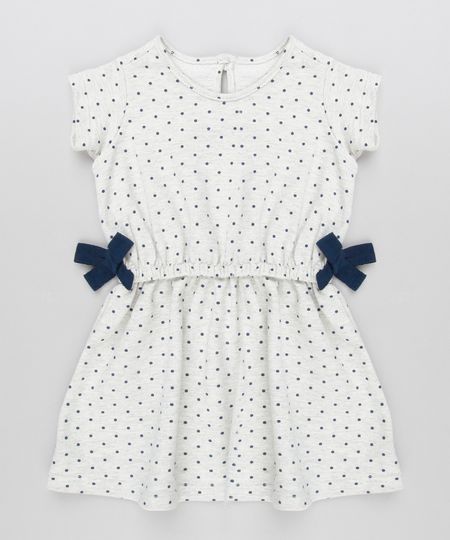 Vestido-Infantil-Estampado-de-Poa-com-Lacos-em-Moletom-Manga-Curta-Decote-Redondo-Cinza-Mescla-Claro-9140863-Cinza_Mescla_Claro_1