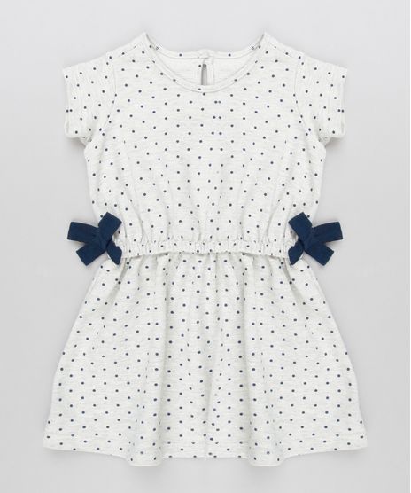 Vestido-Infantil-Estampado-de-Poa-com-Lacos-em-Moletom-Manga-Curta-Decote-Redondo-Cinza-Mescla-Claro-9140863-Cinza_Mescla_Claro_1
