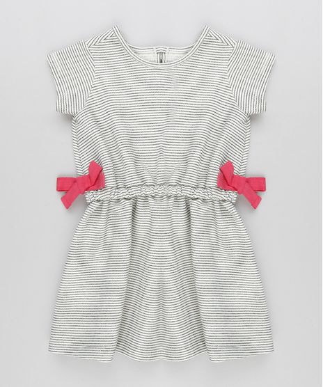 Vestido-Infantil-Listrado-com-Lacos-em-Moletom-Manga-Curta-Decote-Redondo-Cinza-Mescla-Claro-9140865-Cinza_Mescla_Claro_1