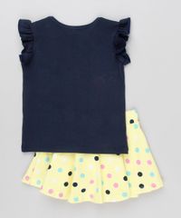 Conjunto-Infantil-de-Blusa-Peppa-Pig-Manga-Curta-Azul-Marinho---Short-Saia-Estampado-de-Poa-com-Laco-em-Algodao---Sustentavel-Amarelo-9079362-Amarelo_2