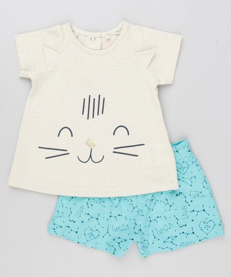 Conjunto-Infantil-de-Blusa-Gatinho-com-Orelhinhas-Bege-Claro---Short-Estampado-de-Constelacoes-em-Algodao---Sustentavel-Verde-8915355-Verde_1