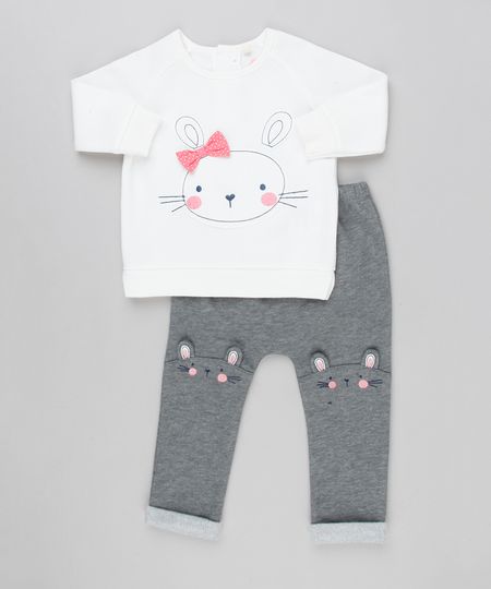 Conjunto-Infantil-de-Blusao-Coelho-com-Laco-Off-White---Calca-em-Moletom-em-Algodao---Sustentavel-Cinza-Mescla-Escuro-8915753-Cinza_Mescla_Escuro_1