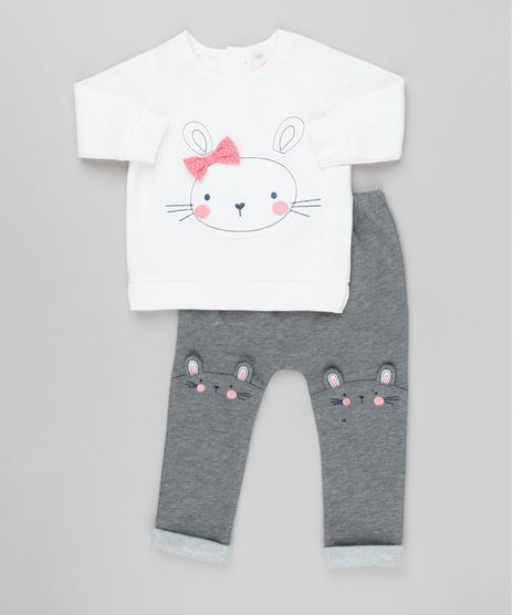 Conjunto-Infantil-de-Blusao-Coelho-com-Laco-Off-White---Calca-em-Moletom-em-Algodao---Sustentavel-Cinza-Mescla-Escuro-8915753-Cinza_Mescla_Escuro_1