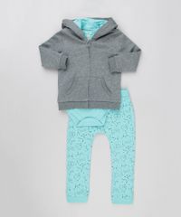 Conjunto-Infantil-de-Blusao-com-Capuz-de-Orelhinhas-Cinza-Mescla-Escuro---Body-Manga-Longa---Calca-Estampada-em-Moletom-em-Algodao---Sustentavel-Verde-8915760-Verde_1
