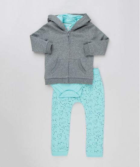 Conjunto-Infantil-de-Blusao-com-Capuz-de-Orelhinhas-Cinza-Mescla-Escuro---Body-Manga-Longa---Calca-Estampada-em-Moletom-em-Algodao---Sustentavel-Verde-8915760-Verde_1