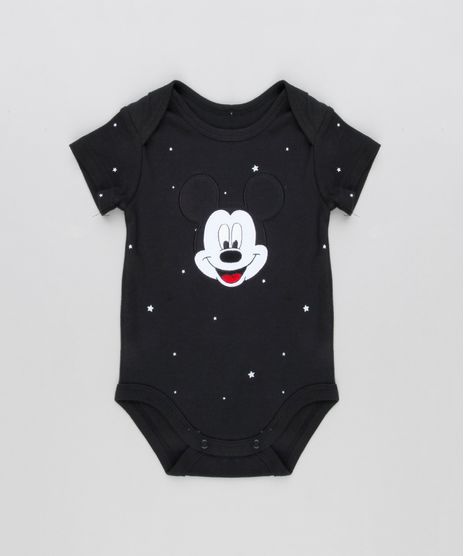 Body-Infantil-Mickey-Estampado-de-Estrelas-Manga-Curta-Gola-Redonda-em-Algodao---Sustentavel-Preto-8928767-Preto_1