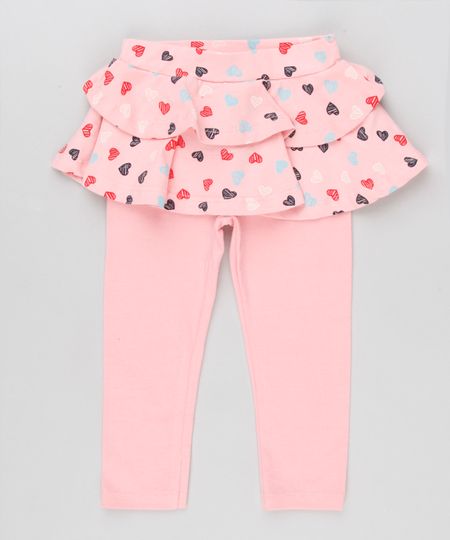 Calca-Legging-Infantil-com-Saia-Estampada-de-Coracoes-em-Algodao---Sustentavel-Rosa-9148928-Rosa_1