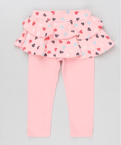 Calca-Legging-Infantil-com-Saia-Estampada-de-Coracoes-em-Algodao---Sustentavel-Rosa-9148928-Rosa_1