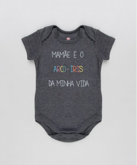 Body-Infantil--Mamae-e-o-Arco-Iris-da-Minha-Vida--com-Glitter-Manga-Curta-Decote-Redondo-Cinza-Mescla-Escuro-9183620-Cinza_Mescla_Escuro_1