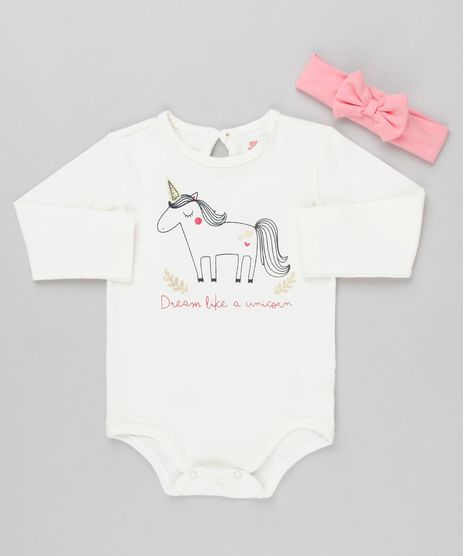 Body-Infantil-Unicornio-Manga-Longa-Decote-Redondo---Faixa-de-Cabelo-com-Laco-em-Algodao---Sustentavel-Off-White-9137709-Off_White_1