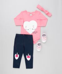 Body-Infantil-Coracao-com-Bordado-Manga-Longa-Decote-Redondo---Faixa-de-Cabelo-com-Laco-em-Algodao---Sustentavel-Rosa-8908929-Rosa_3