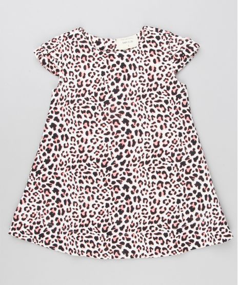 Vestido-Infantil-Estampado-Animal-Print-Manga-Curta-Decote-Redondo-Bege-8877301-Bege_1