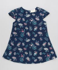 Vestido-Infantil-Estampado-Floral-Manga-Curta-Decote-Redondo-Bege-8877243-Bege_1