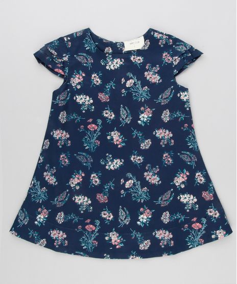 Vestido-Infantil-Estampado-Floral-Manga-Curta-Decote-Redondo-Bege-8877243-Bege_1