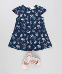 Vestido-Infantil-Estampado-Floral-Manga-Curta-Decote-Redondo-Bege-8877243-Bege_3