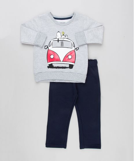 Conjunto-Infantil-Snoopy-de-Blusao-Cinza-Mescla---Calca-em-Moletom-Azul-Marinho-9129673-Azul_Marinho_1