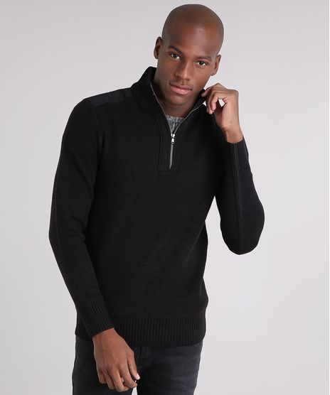 Sueter-Masculino-Gola-Alta-com-Ziper-em-Trico-Preto-8851690-Preto_1