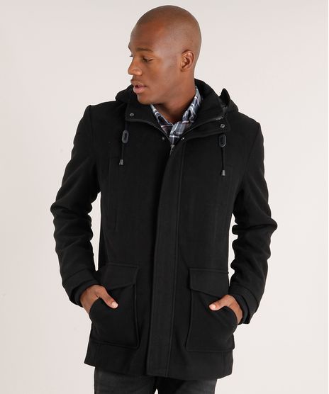 Parka-Masculina-em-Feltro-Gola-Alta-com-Capuz-Removivel-Preta-8851187-Preto_1