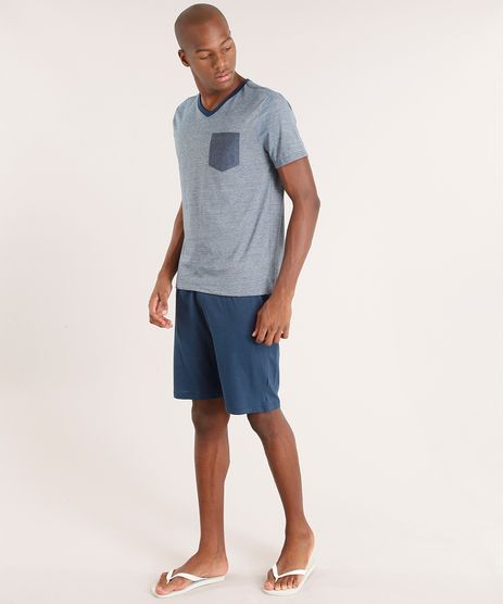 Pijama-Masculino-com-Bolso-Manga-Curta-Gola-V-Azul-Marinho-9158286-Azul_Marinho_1