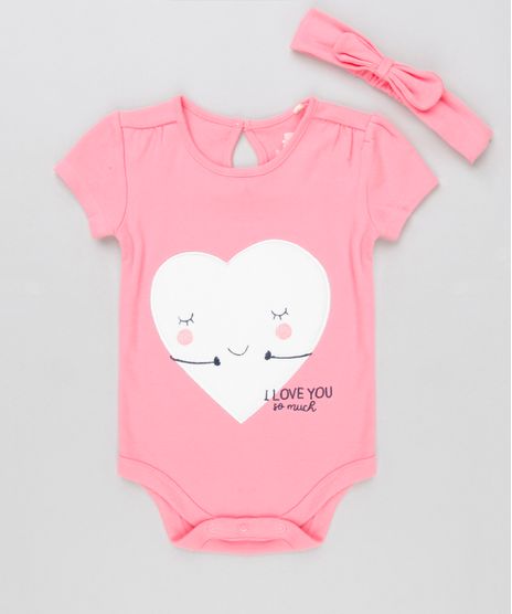 Body-Infantil-Coracao-com-Bordado-Manga-Curta-Decote-Redondo---Faixa-de-Cabelo-com-Laco-em-Algodao---Sustentavel-Rosa-8915746-Rosa_1