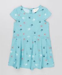 Vestido-Infantil-Estampado-de-Estrelas-Com-Pregas-Manga-Curta-Decote-Redondo-Azul-Claro-8877289-Azul_Claro_1