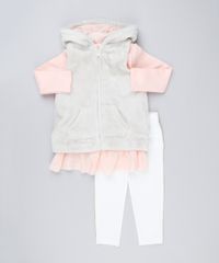 Conjunto-Infantil-de-Colete-de-Pelo-com-Capuz---Blusa-Manga-Longa-com-Tule-Coral---Calca-Legging-com-Vivo-Off-White-8898283-Off_White_1