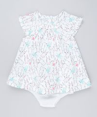 Vestido-Infantil--Estampado-de-Coelhos-com-Babado-Manga-Curta---Meia-Calca-em-Algodao---Sustentavel-Branco-8935396-Branco_1