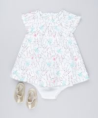 Vestido-Infantil--Estampado-de-Coelhos-com-Babado-Manga-Curta---Meia-Calca-em-Algodao---Sustentavel-Branco-8935396-Branco_3