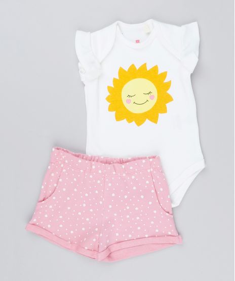 Conjunto-Infantil-de-Body-Sol-Sem-Manga-Off-White---Short-Estampado-de-Poa-Rosa-9154641-Rosa_1