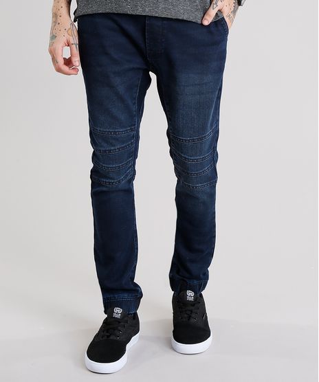 Calca-Jeans-Masculina-Jogger-em-Moletom-com-Elastico-na-Barra-Azul-Escuro-9110308-Azul_Escuro_1