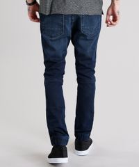 Calca-Jeans-Masculina-Jogger-em-Moletom-com-Elastico-na-Barra-Azul-Escuro-9110308-Azul_Escuro_2