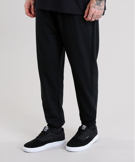 Calca-Masculina-Jogger-em-Moletom-com-Textura-e-Ziper-Preta-8834948-Preto_1