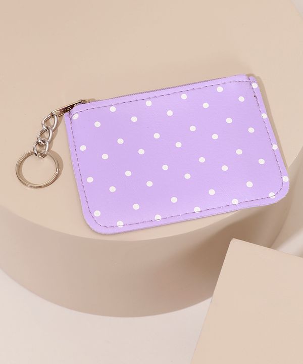 Carteira Feminina Estampada Poá com Chaveiro Lilás Único