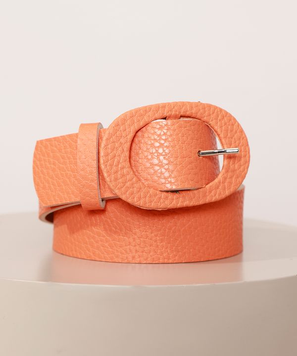 Cinto Feminino Médio Texturizado com Fivela Oval Laranja 105CM