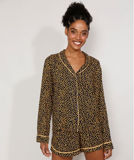 Camisa-de-Pijama-Feminino-Estampada-de-Poa-com-Vivo-Contrastante-Manga-Longa-Azul-Escuro-9954382-Azul_Escuro_1
