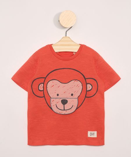 Camiseta-Infantil-Manga-Curta-Estampa-Interativa-Macaco-Coral-9969680-Coral_1