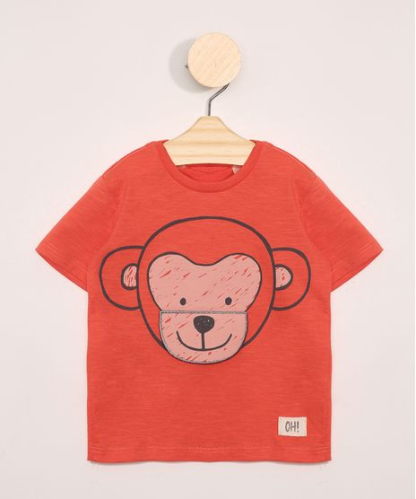 Camiseta-Infantil-Manga-Curta-Estampa-Interativa-Macaco-Coral-9969680-Coral_1