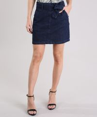 Saia-Jeans-Feminina-com-Faixa-de-Amarracao-Curta-com-Bolsos-Azul-Escuro-9133700-Azul_Escuro_1