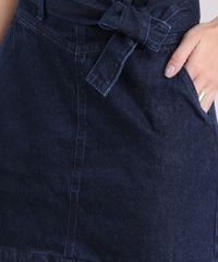 Saia-Jeans-Feminina-com-Faixa-de-Amarracao-Curta-com-Bolsos-Azul-Escuro-9133700-Azul_Escuro_4