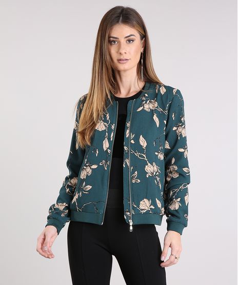 Jaqueta-Feminina-Bomber-Estampada-Floral-com-Bolso-Verde-Escuro-8934173-Verde_Escuro_1