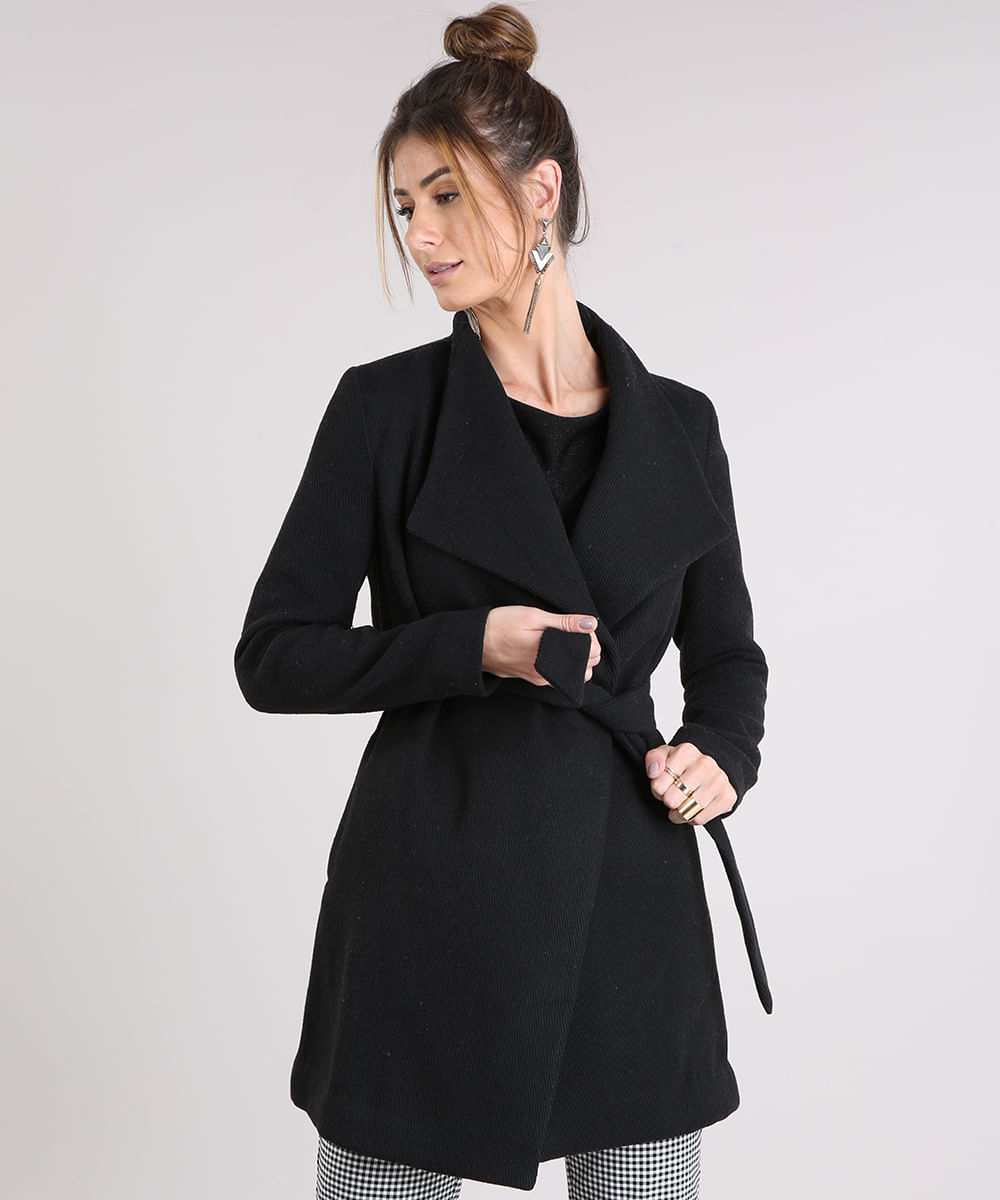 casaco preto longo feminino