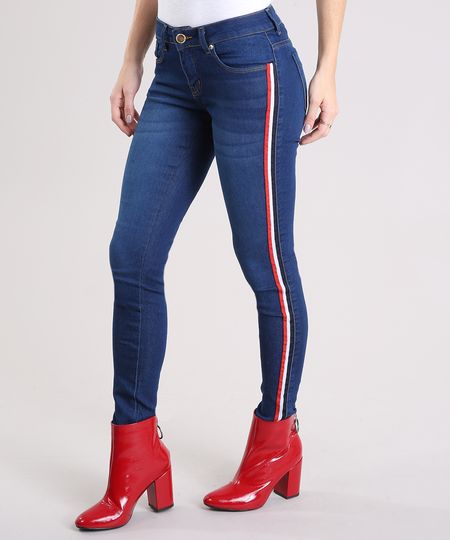 calça jeans feminina com listra