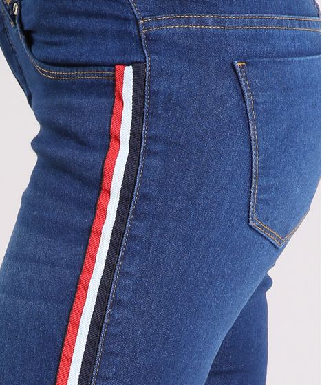 calça jeans com listra do lado feminina